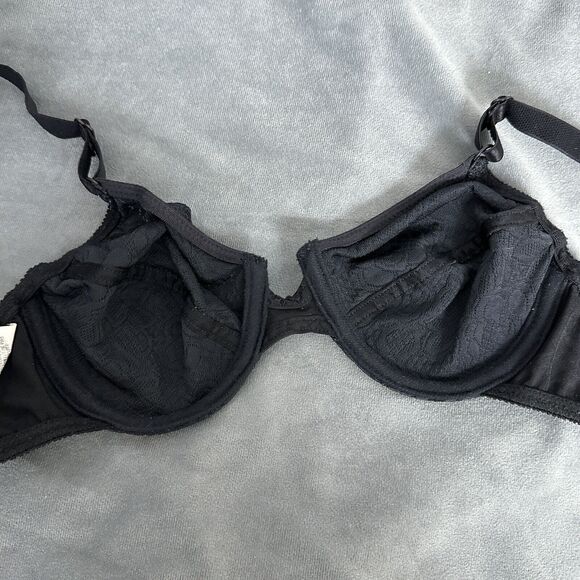 Vintage Vanity Fair Bra Size 34B 75-152 Black Semi Sheer Jacquard Lace Unlined - Picture 7 of 9